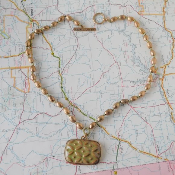 boho Sigrid Olsen ceramic pendant brass beads - Picture 2 of 5